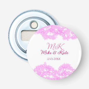 Roze voeg koppelnaam datum monogram glitter sparkl button flesopener