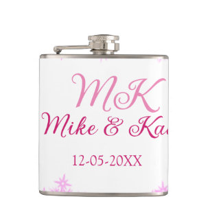 Roze voeg koppelnaam datum monogram glitter sparkl heupfles
