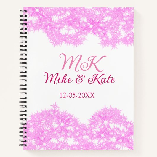 Roze voeg koppelnaam datum monogram glitter sparkl notitieboek (Voorkant)
