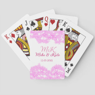 Roze voeg koppelnaam datum monogram glitter sparkl pokerkaarten