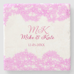 Roze voeg koppelnaam datum monogram glitter sparkl stenen onderzetter