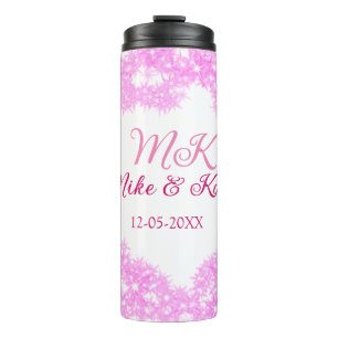Roze voeg koppelnaam datum monogram glitter sparkl thermosbeker