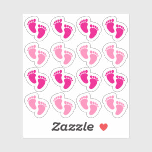 Roze voetafdruk van babymeisje aankondiging pasgeb sticker