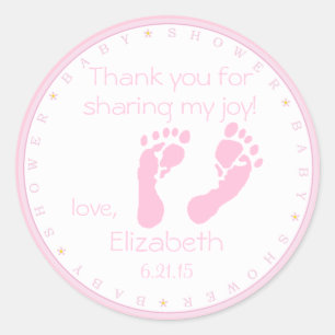 Roze Voetafdrukken Baby shower Ronde Sticker