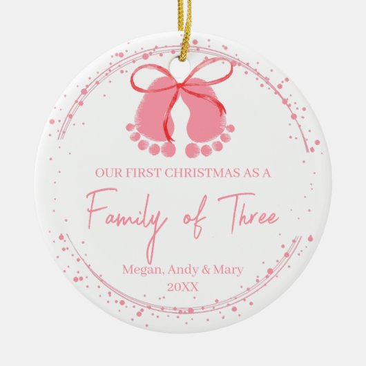 Roze Voetafdrukken Feestelijke Winter Design Patro Keramisch Ornament (Voorkant)