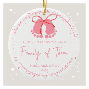 Roze Voetafdrukken Feestelijke Winter Design Patro Keramisch Ornament