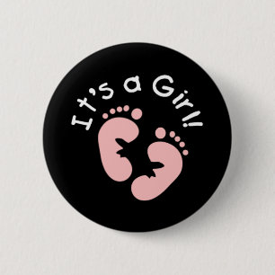 Roze voetafdrukken Het is een meisje Ronde Button 5,7 Cm