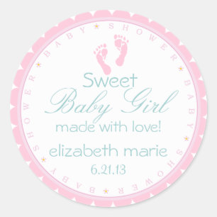 Roze Voetafdrukken Sweet Baby Meisje Ronde Sticker