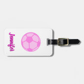 Roze Voetbal Aangepaste naam Bagagelabel (Voorkant horizontaal)
