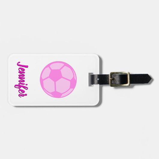 Roze Voetbal Aangepaste naam Bagagelabel (Voorkant horizontaal)