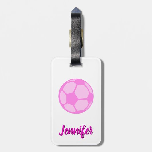 Roze Voetbal Aangepaste naam Bagagelabel (Achterkant verticaal)