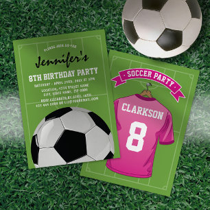Roze Voetbal Kids Verjaardagsfeest Uitnodiging