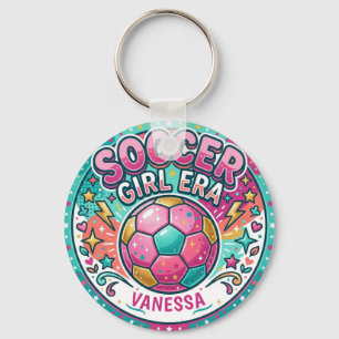 Roze Voetbal Meisje Era Naam Sleutelhanger