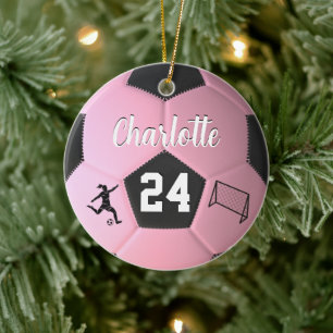 Roze Voetbal Meisjes Persoonlijke Naam Cadeau Keramisch Ornament
