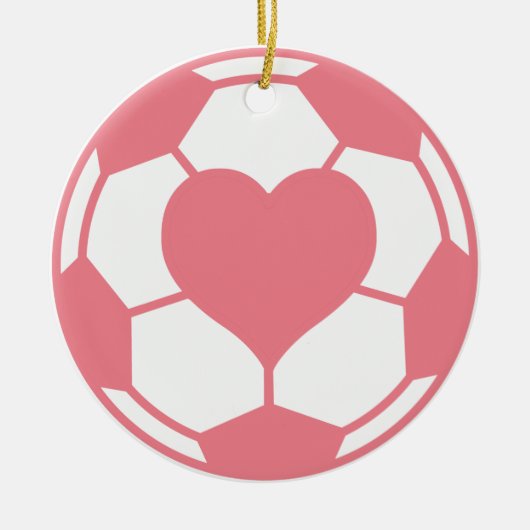 Roze Voetbal met hart Keramisch Ornament (Voorkant)