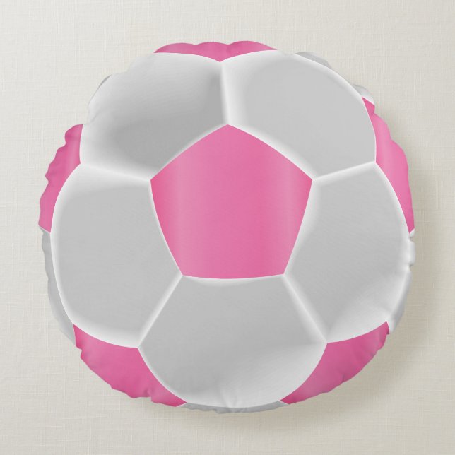  Roze Voetbal Rond Kussen (Voorkant)