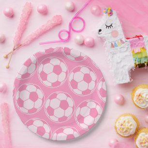 Roze Voetbal Schroefbal Grafische Party Papieren Bordje