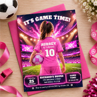 Roze voetbal-verjaardagsfeest kaart