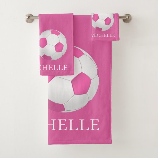roze voetbal - voeg naam toe bad handdoek (Insitu)