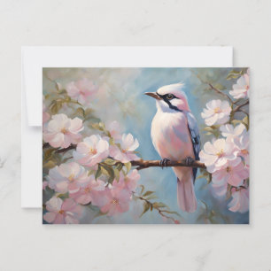 Roze vogel en kersenbloesem bloemen briefkaart