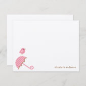 Roze vogel en paraplu Dank je kaarten (Voorkant / Achterkant)