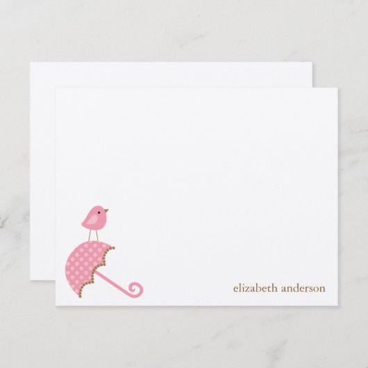 Roze vogel en paraplu Dank je kaarten (Voorkant / Achterkant)