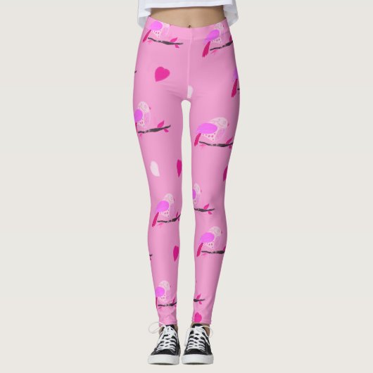 roze vogel meisjesachtig leggings (Voorkant)