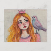 Roze vogel op haar schouder briefkaart (Voorkant)