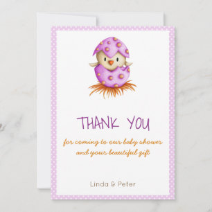 Roze Vogel Uitkomen Baby shower Dank u kaart