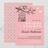 Roze vogelkooi bijtende bridale douche uitnodiging (Voorkant / Achterkant)