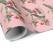 roze vogelkunst cadeaupapier (Rol Hoek)