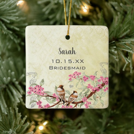 Roze  vogelmeisje van Honor Wedding Favor Keramisch Ornament (Boom)