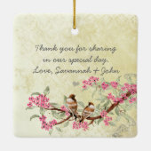 Roze  vogelmeisje van Honor Wedding Favor Keramisch Ornament (Achterkant)