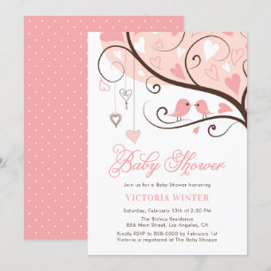 Roze vogels en hartsnaren Baby shower Kaart