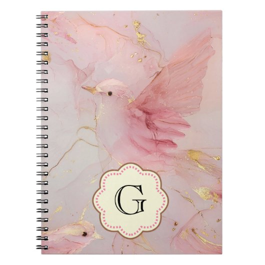 Roze vogels monogram notitieboek (Voorkant)