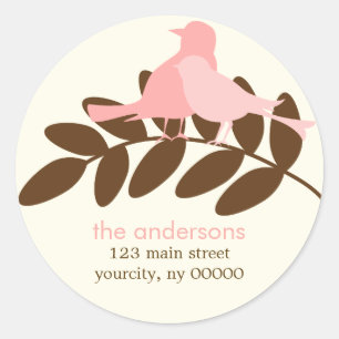 Roze Vogels Ronde Adresetiketten of Stickers