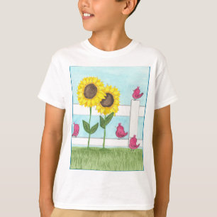 Roze Vogels & Zonnebloemen Kinderen T-shirt