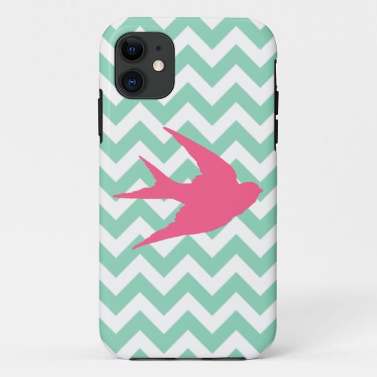 Roze vogelsilhouet op Chevron Stripes Case-Mate iPhone Case (Achterkant)