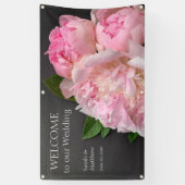 Roze volken op een donkergrijze bruiloft spandoek (Verticaal)