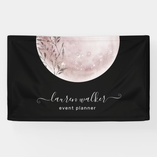 roze volle maan elegant spandoek (Horizontaal)