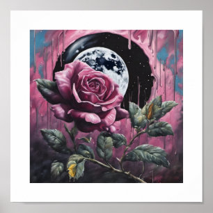 Roze Vollemaan Roos Poster