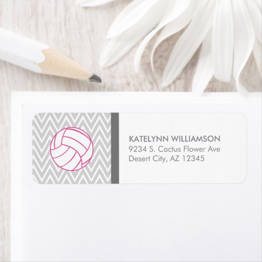 Roze Volleybal Grijs Chevron Aangepaste Adresetike Etiket (Insitu)