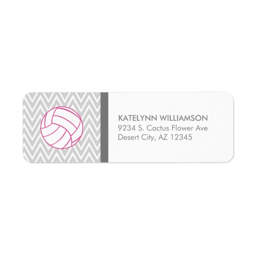 Roze Volleybal Grijs Chevron Aangepaste Adresetike Etiket (Voorkant)