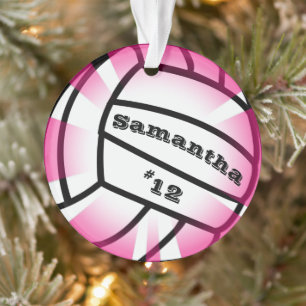 Roze Volleybal met Naam en Nummer Kerst Ornament