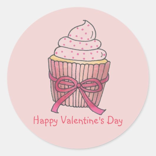 Roze voorgebakken cupcake Valentijnsdag Cupcakes L Ronde Sticker (Voorkant)