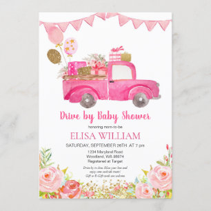 Roze vrachtwagen drive by Shower Invitation Kaart