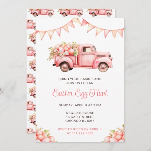 Roze Vrachtwagen Easter Egg Hunt Kaart (Voorkant / Achterkant)