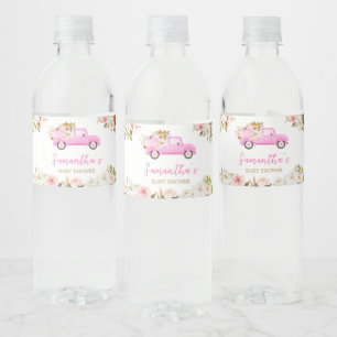 Roze Vrachtwagen Pompoen Baby shower Waterfles Etiket