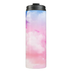 roze, vrede, blauw, gele wolken en lucht. Abstract Thermosbeker