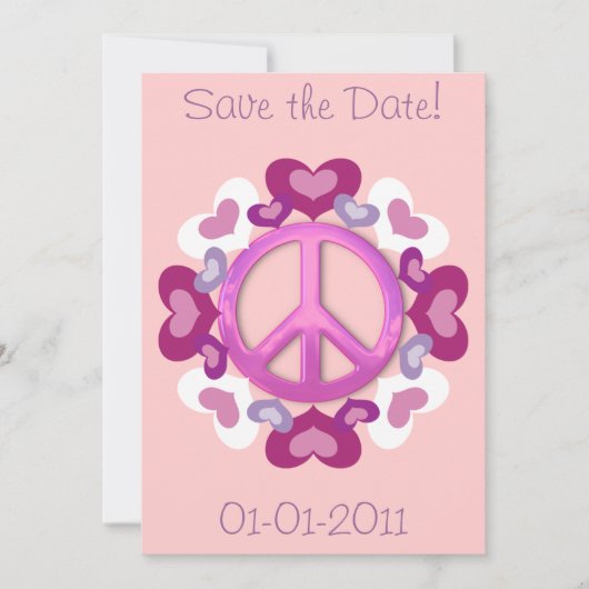  roze vredesbord en hartenuitnodigingen save the date (Voorkant)